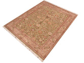 handmade Traditional Kashan Green Beige Hand Knotted RECTANGLE 100% WOOL area rug 6x9